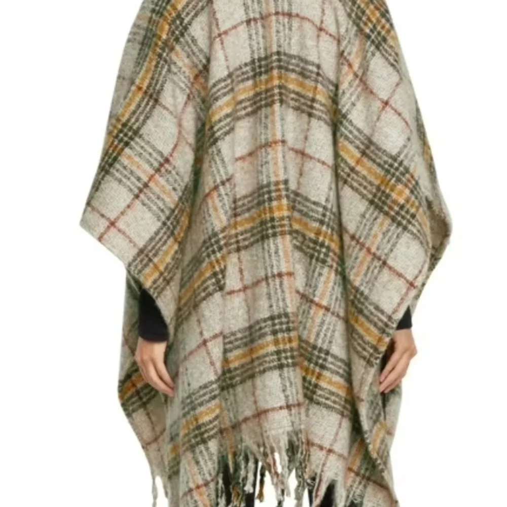 Woolrich Plaid Fringe Wrap - Green, Orange, Cream